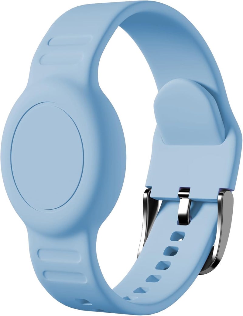 Foweroty for AirTag Bracelet for Kids, Waterproof Cute Print for Air tag Holder for Kids with Soft Silicone Full Coverage Anti-Lost Hidden for Airtag Wristband Accessories for Child, Gray Blue - Image 1